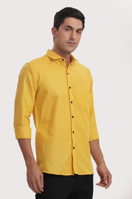 Men's Solid Satin Stylish Casual Shirt Yellow
