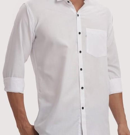 Men's Solid Satin Stylish Casual Shirt White